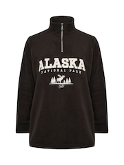 Yours Curve Brown Slogan Half Zip Fleece - Image 4 of 6