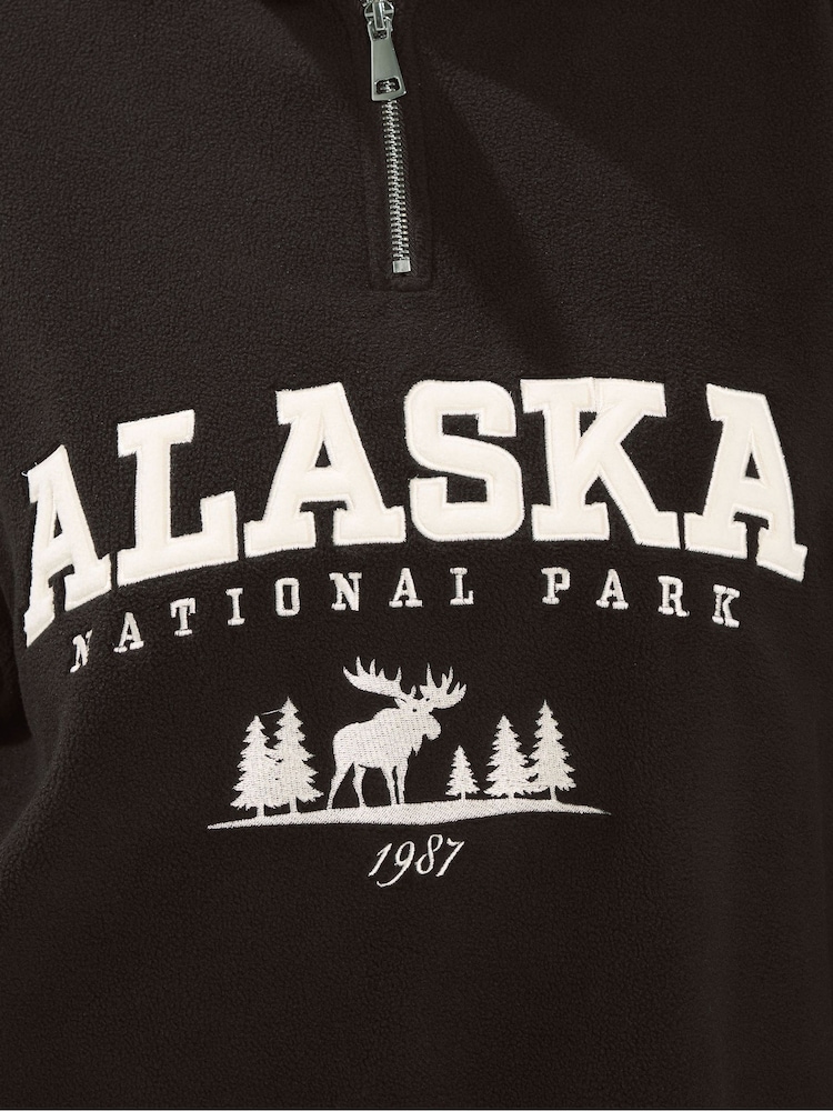Yours Curve Brown Slogan Half Zip Fleece - Image 6 of 6 Yours Curve Brown Slogan Half Zip Fleece - Image 6 of 6