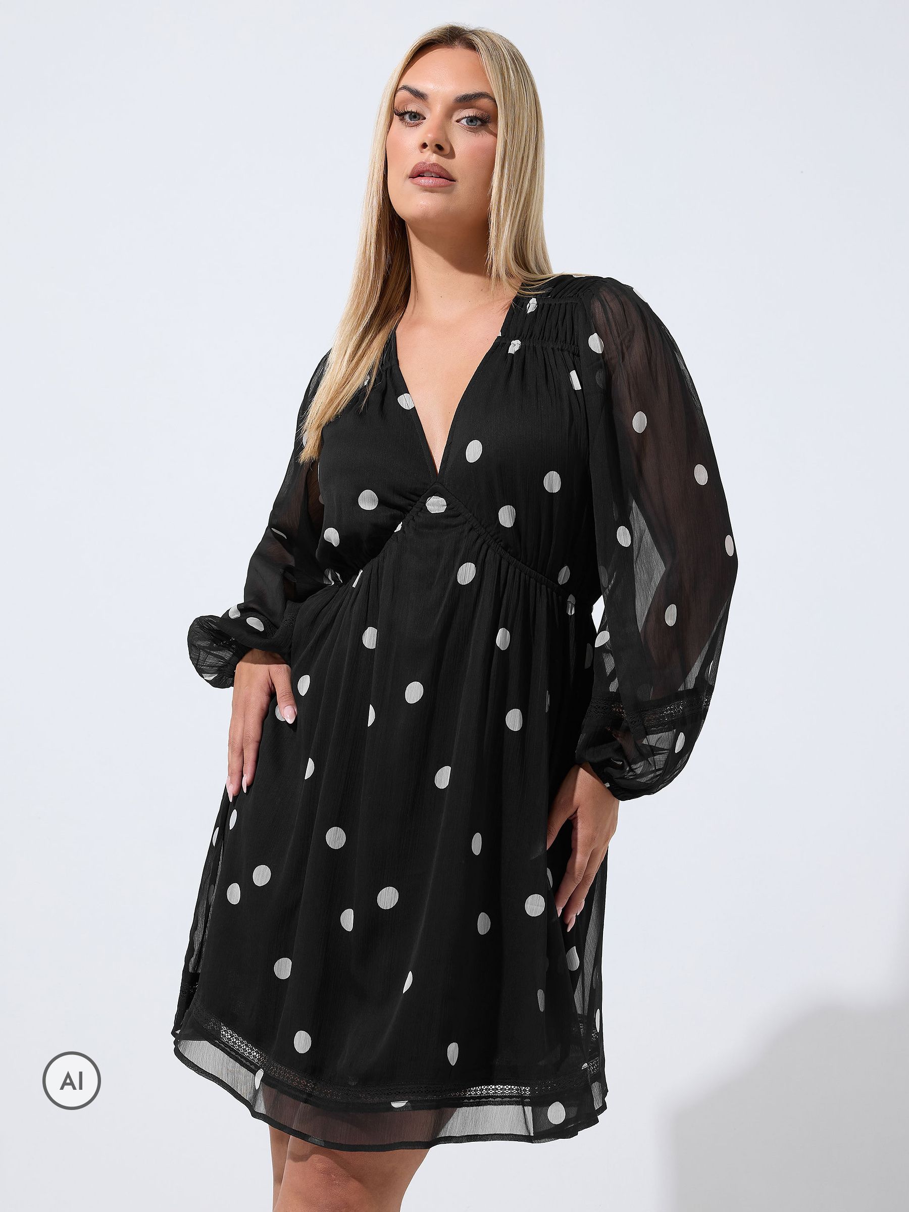 Yours Women's Black Polka Dot Mini Dress In | : 22/24 - Image 2