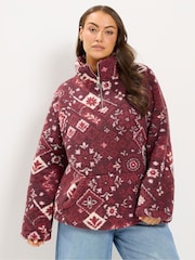 Yours Curve Red Sherpa Borg Quarter Zip Fleece - Image 1 of 6