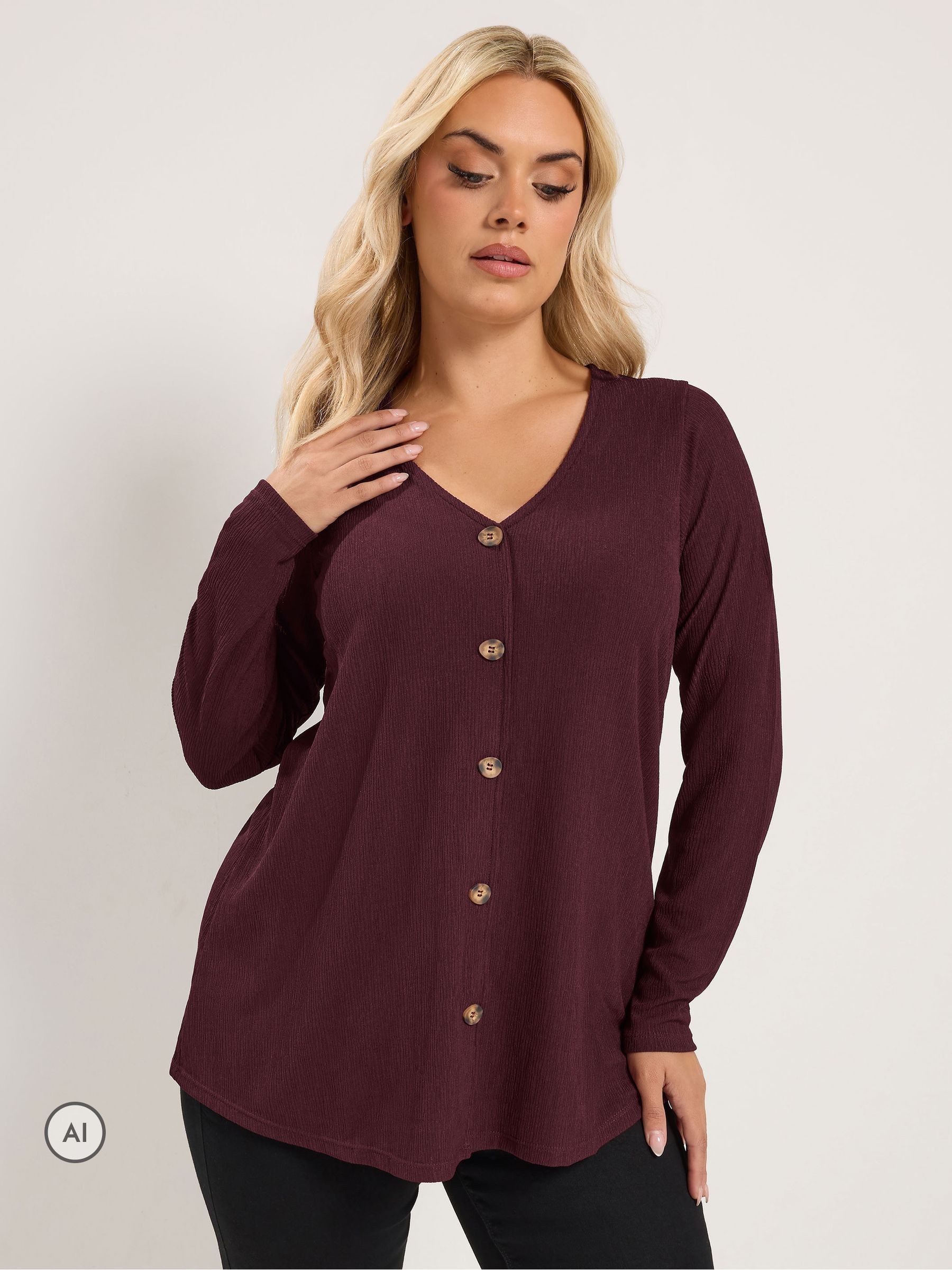 Yours Women's Purple Button Front Crepe Top In | Size: 30/32 - Image 6