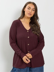 Yours Curve Purple Button Front Crepe Top - Image 1 of 6