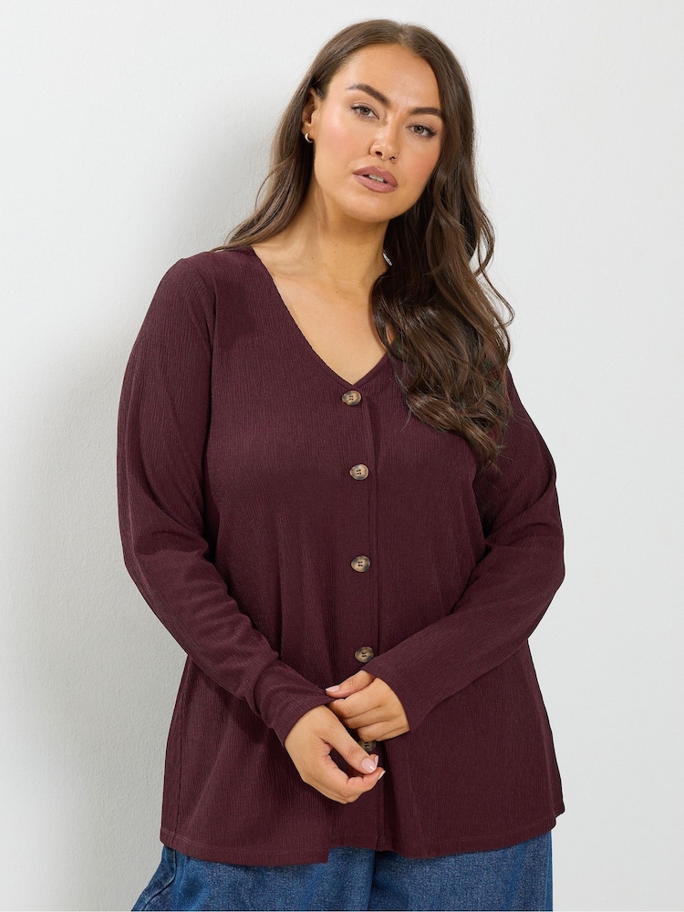 Yours Curve Purple Button Front Crepe Top - Image 1 of 6