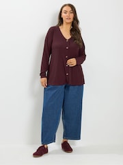 Yours Curve Purple Button Front Crepe Top - Image 2 of 6