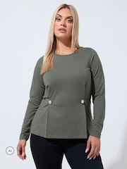 Yours Curve Grey Limited Button Waist Detail Sweatshirt - Image 1 of 6
