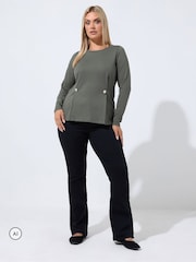 Yours Curve Grey Limited Button Waist Detail Sweatshirt - Image 2 of 6