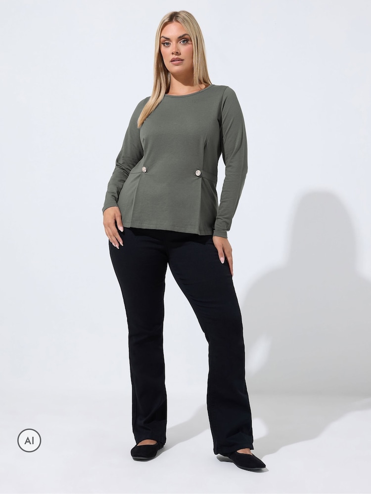 Yours Curve Grey Limited Button Waist Detail Sweatshirt - Image 2 of 6