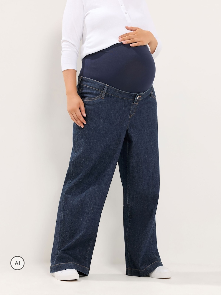 Yours Curve Blue Maternity Slouchy Jeans - Image 1 of 6 Yours Curve Blue Maternity Slouchy Jeans - Image 1 of 6