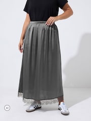 Yours Curve Grey Limited Long Satin Hem Skirt - Image 1 of 6