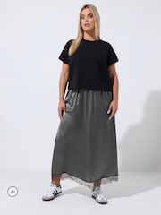 Yours Curve Grey Limited Long Satin Hem Skirt - Image 2 of 6
