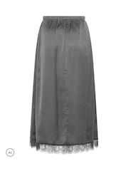 Yours Curve Grey Limited Long Satin Hem Skirt - Image 6 of 6