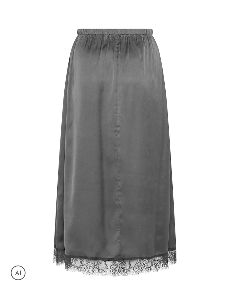 Yours Curve Grey Limited Long Satin Hem Skirt - Image 6 of 6
