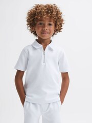 Reiss White Creed Junior Textured Half-Zip Polo Shirt - Image 1 of 6