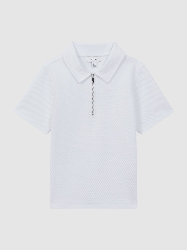 Reiss White Creed Junior Textured Half-Zip Polo Shirt - Image 2 of 6