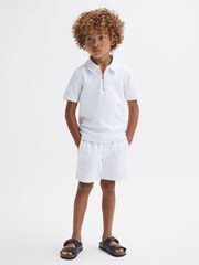 Reiss White Creed Junior Textured Half-Zip Polo Shirt - Image 3 of 6