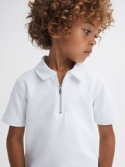 Reiss White Creed Junior Textured Half-Zip Polo Shirt - Image 4 of 6