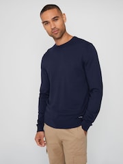 Threadbare Navy Blue Crew Neck Knitted Jumper - Image 1 of 4