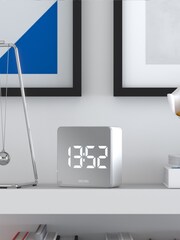 Space Hotel White A Modern Mirrored LED Alarm Clock - Image 1 of 4
