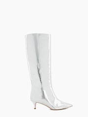 Dune London Silver Standard Fit Smooth Kitten Heel Point Knee-High Boots - Image 3 of 6