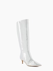 Dune London Silver Standard Fit Smooth Kitten Heel Point Knee-High Boots - Image 4 of 6