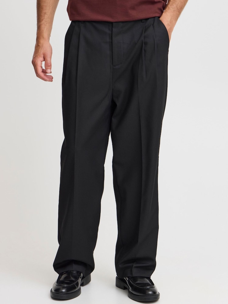 Casual Friday Black Grant Relaxed Fit Wide Leg Trousers - Image 1 of 8
