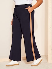 Curves Like These Navy Blue Side Stripe Wide Leg Trousers - Image 1 of 4