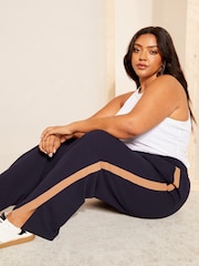Curves Like These Navy Blue Side Stripe Wide Leg Trousers - Image 2 of 4