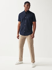 Navy Blue Regular Fit Short Sleeve Easy Iron Button Down Oxford Shirt - Image 2 of 6