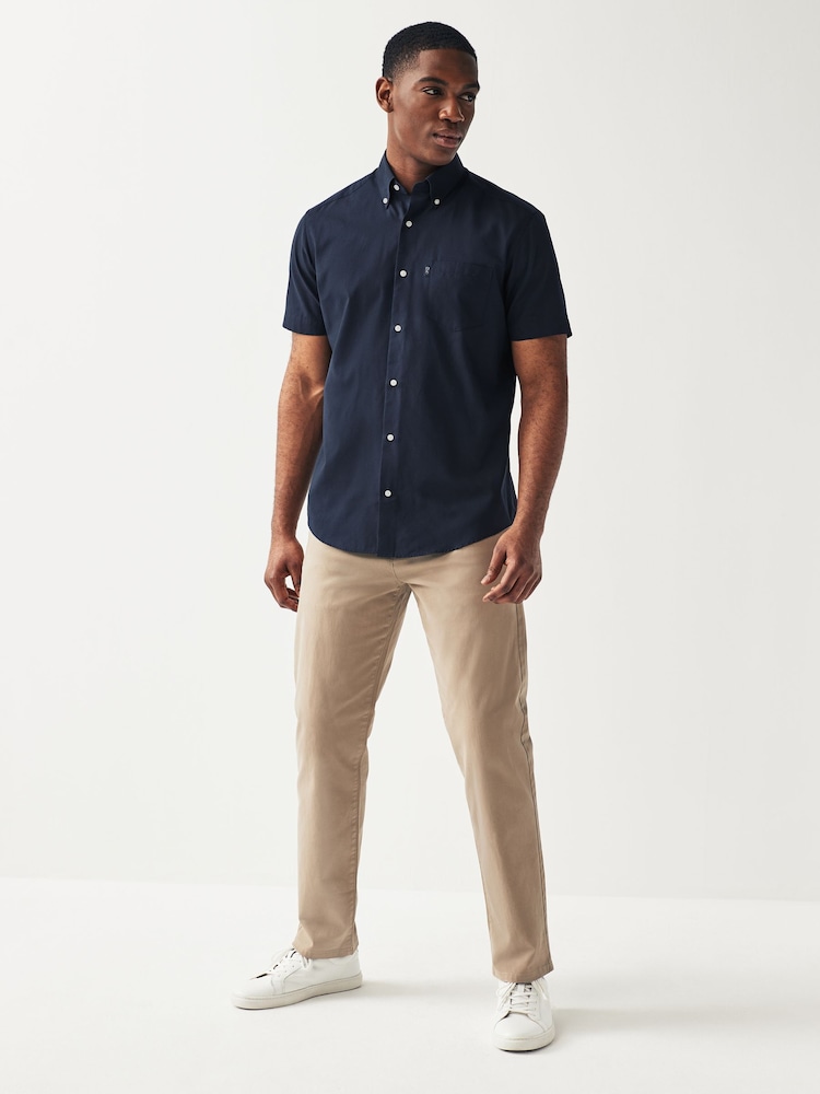 Navy Blue Regular Fit Short Sleeve Easy Iron Button Down Oxford Shirt - Image 2 of 6