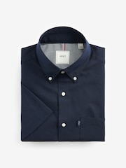 Navy Blue Regular Fit Short Sleeve Easy Iron Button Down Oxford Shirt - Image 5 of 6