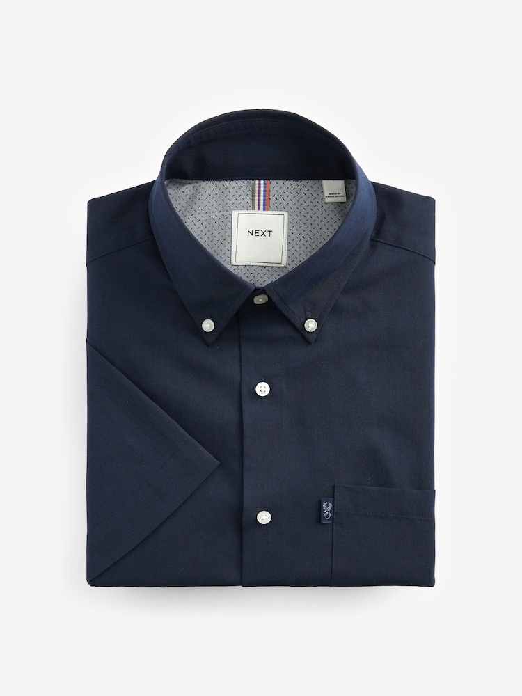 Navy Blue Regular Fit Short Sleeve Easy Iron Button Down Oxford Shirt - Image 5 of 6