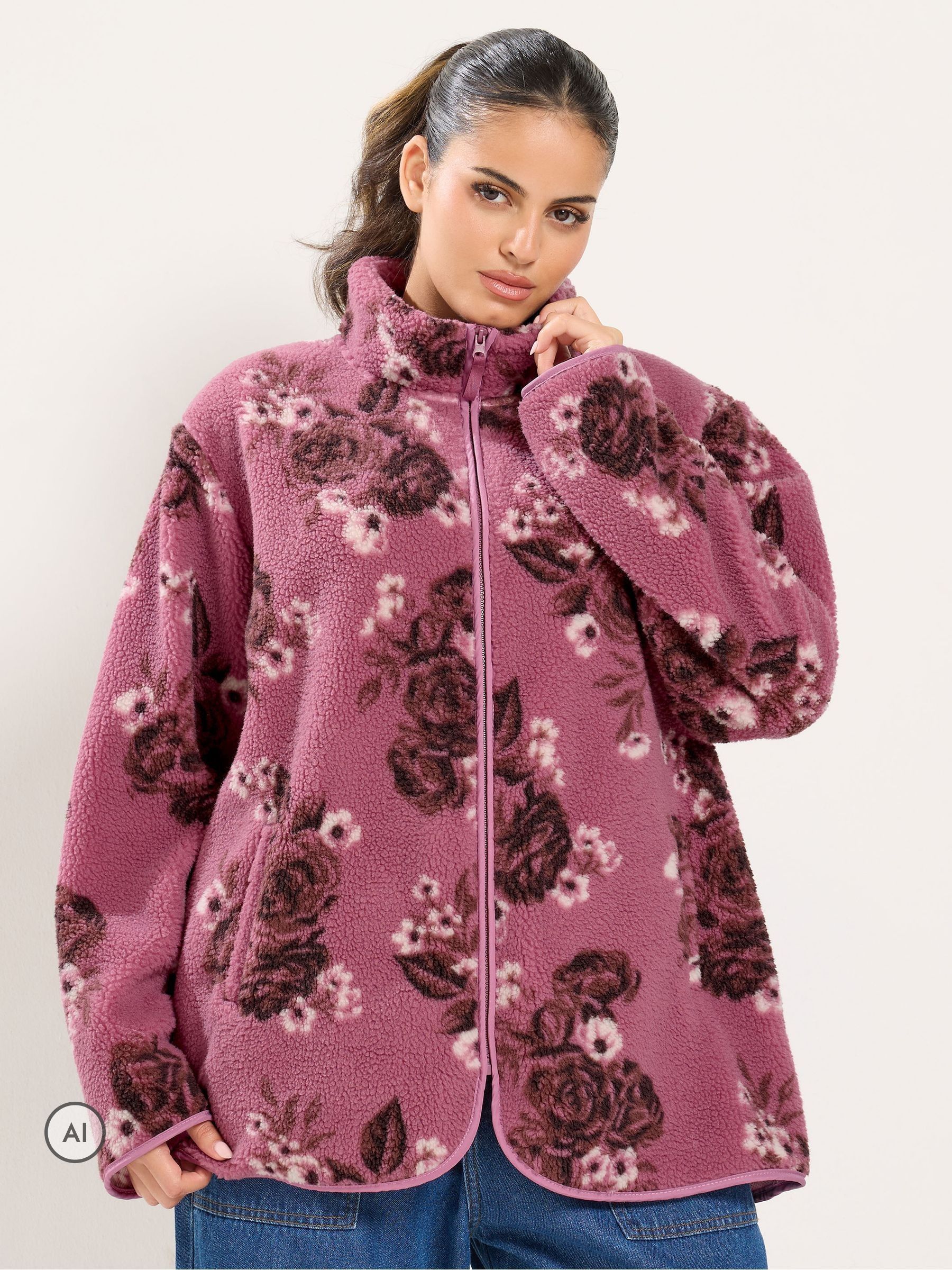 Yours Women's Rose Print Borg Fleece in Pink | Size: 30-32 - Image 2