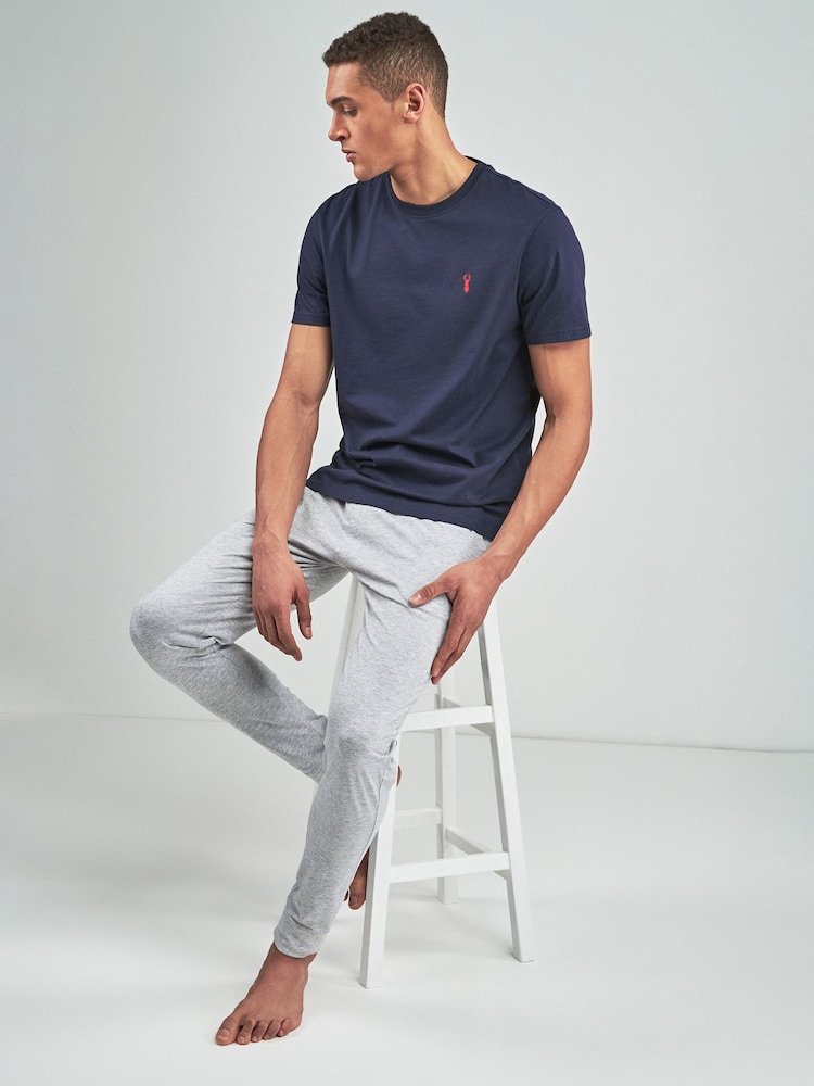 Navy Blue/Grey Cuffed Jersey Pyjamas Set - Image 1 of 9