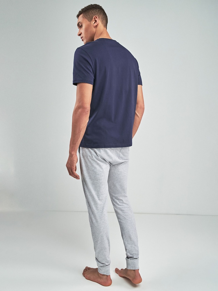 Navy Blue/Grey Cuffed Jersey Pyjamas Set - Image 2 of 9