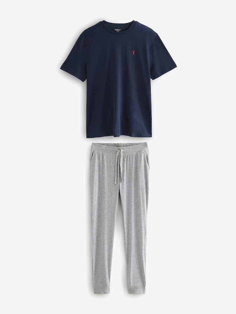Navy Blue/Grey Cuffed Jersey Pyjamas Set - Image 6 of 9