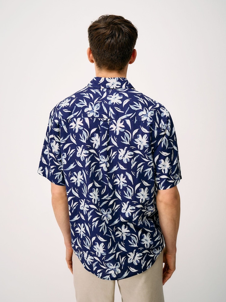 Crew Clothing Blue Short-Sleeve Linen-Blend Shirt - Image 2 of 5
