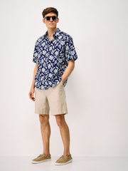 Crew Clothing Blue Short-Sleeve Linen-Blend Shirt - Image 3 of 5