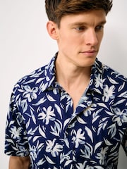 Crew Clothing Blue Short-Sleeve Linen-Blend Shirt - Image 4 of 5