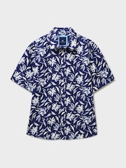 Crew Clothing Blue Short-Sleeve Linen-Blend Shirt - Image 5 of 5