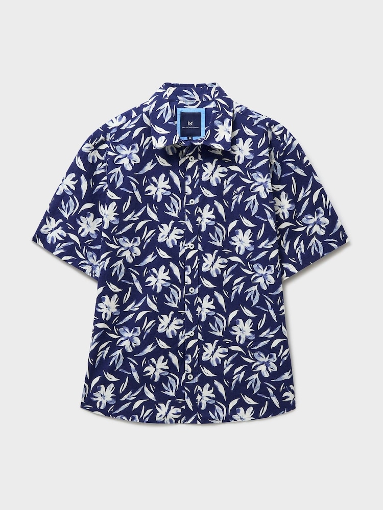 Crew Clothing Blue Short-Sleeve Linen-Blend Shirt - Image 5 of 5