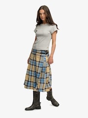 SUPERDRY Blue Check Pleated Midi Skirt - Image 4 of 8
