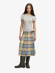 SUPERDRY Blue Check Pleated Midi Skirt - Image 6 of 8