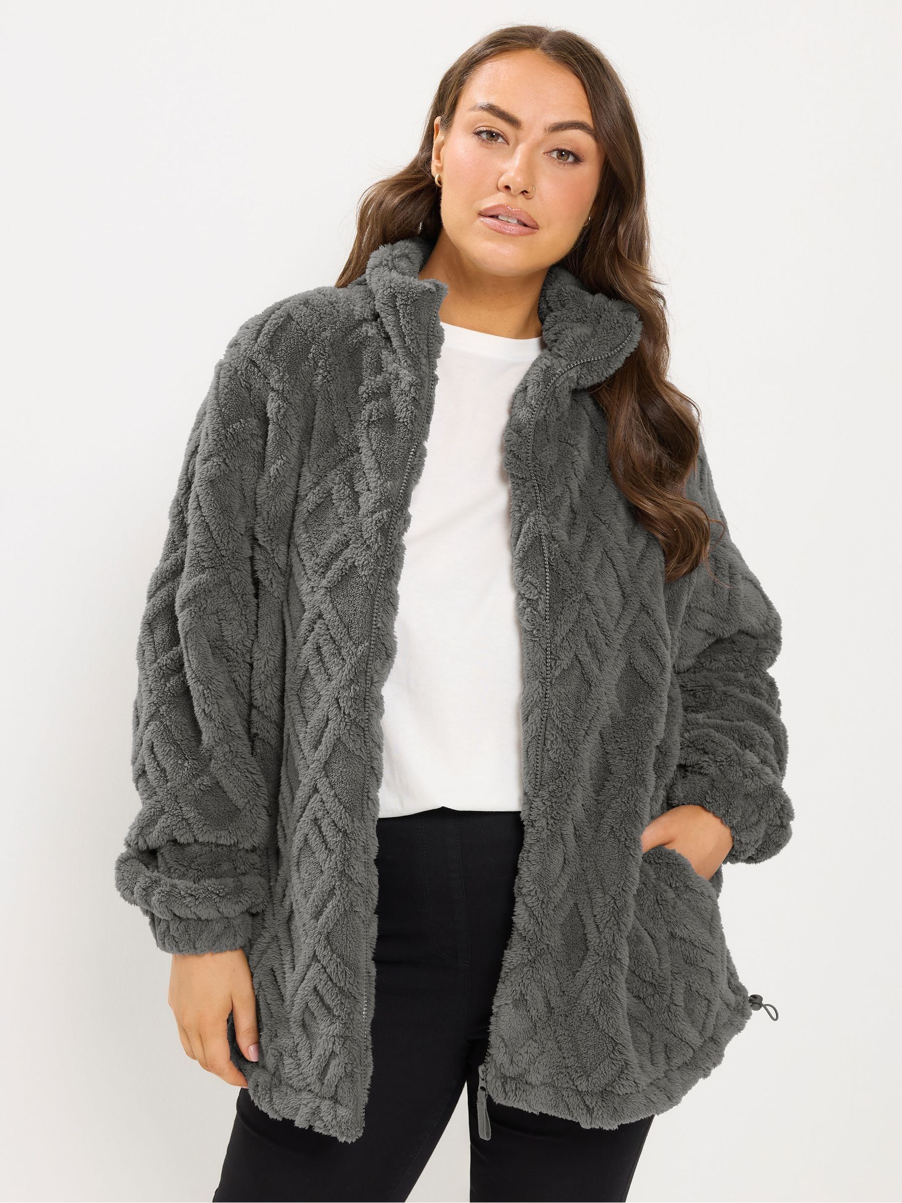 Yours Curve Women's Grey Texture Zip Through Jacket - Image 7