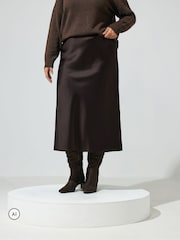 Yours Curve Brown Bias Cut Satin Skirt - Image 1 of 7