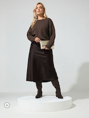 Yours Curve Brown Bias Cut Satin Skirt - Image 2 of 7