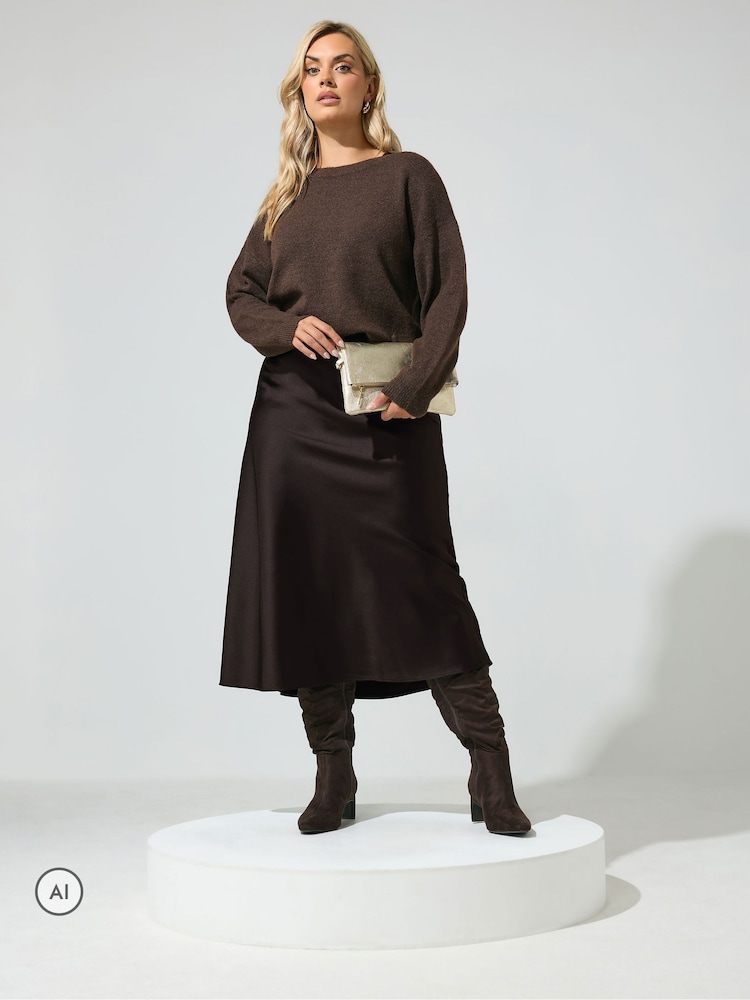 Yours Curve Brown Bias Cut Satin Skirt - Image 2 of 7 Yours Curve Brown Bias Cut Satin Skirt - Image 2 of 7
