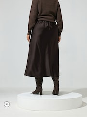 Yours Curve Brown Bias Cut Satin Skirt - Image 3 of 7
