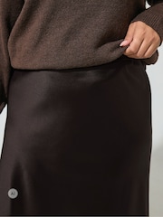 Yours Curve Brown Bias Cut Satin Skirt - Image 5 of 7