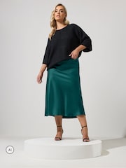 Yours Curve Green Bias Cut Satin Skirt - Image 2 of 7