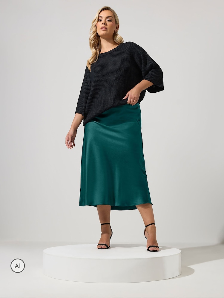 Yours Curve Green Bias Cut Satin Skirt - Image 2 of 7 Yours Curve Green Bias Cut Satin Skirt - Image 2 of 7